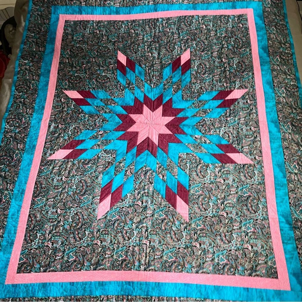 Handmade Star of Bethlehem Quilt Lone Star Large Throw Blanket Dark Whimsical